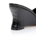 Black Croc Leather Wedge Sandal - Detail View