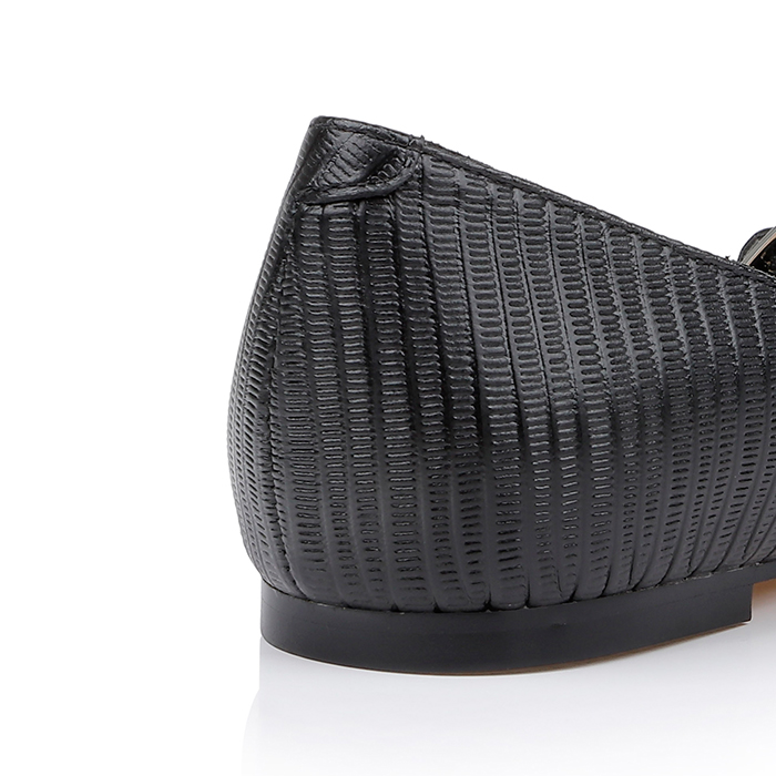 Black Lizard Leather Flat - Detail View
