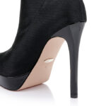Black Lycra & Patent Leather Stiletto Pointed Toe Boot - Detail View