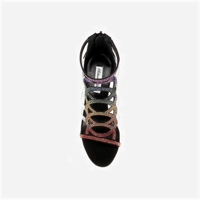 Black Microsuede & Rainbow Hotfix Stiletto Sandal - Detail View