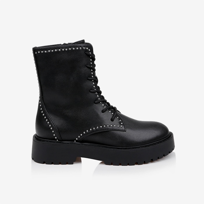 Black Synthetic Leather Boots - Main View