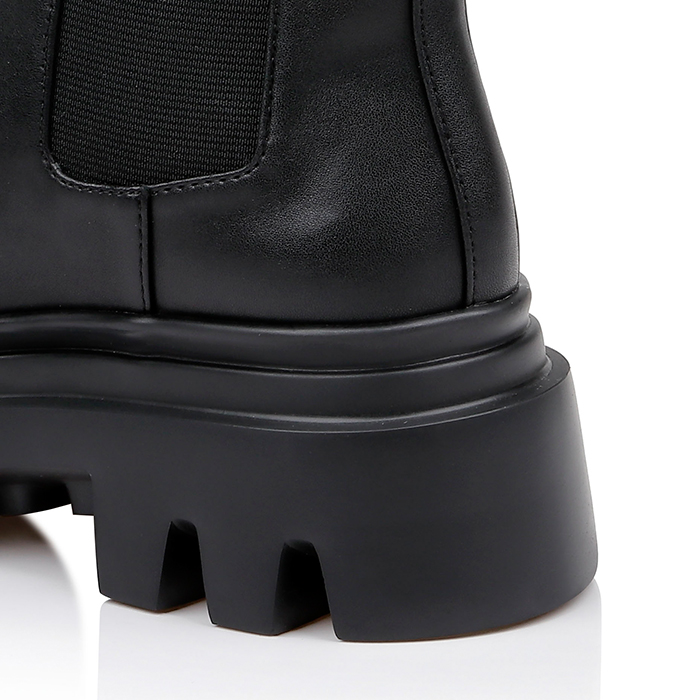 Black Synthetic Leather Elastic High Ankle Boot - Detail View