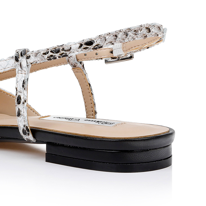 Black&White Snake Kid Leather Slingback Flat - Detail View