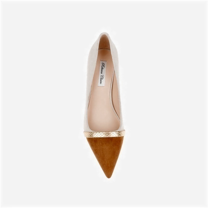 Cream Mixed Kid Suede Middle Heel Pump - Main View