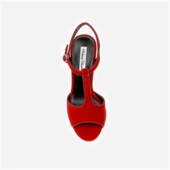 Racing Red Pleuche High Heel Sandal - Detail View