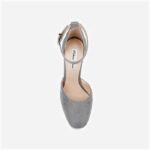 Silver Plaid Fabric Block Heel DOC Sandal - Detail View