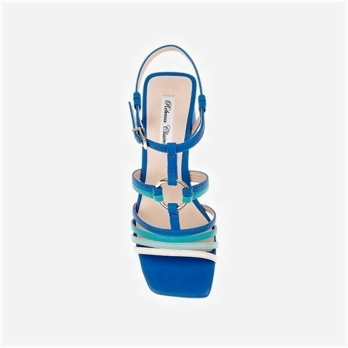 Snorkel Blue Mixed Kid Lea Block Heel Sandal - Detail View