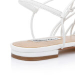 White Leather Flat Sandal - Detail View