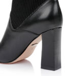 Beige Cow Leather & Knit Square Heel Boot - Angle View