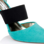 Pearl Velvet & Black Elastic High Heel Pump - Close-up View