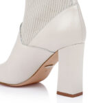 Beige Cow Leather & Knit Square Heel Boot - Main View
