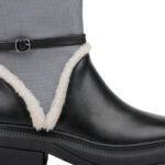 Black Cow leather & Fabric & Blue Shearing Squared Toe Boot - Main View