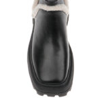 Black Cow leather & Fabric & Blue Shearing Squared Toe Boot - Side View