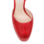 Racing Red Crystal Satin & Hotfix Block Heel Sandal - Side View