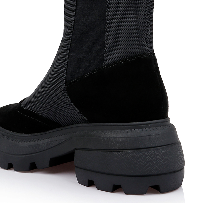 Black Cow Suede & Fabric Squared Toe Booty - Angle View