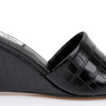 Black Croc Leather Wedge Sandal - Angle View