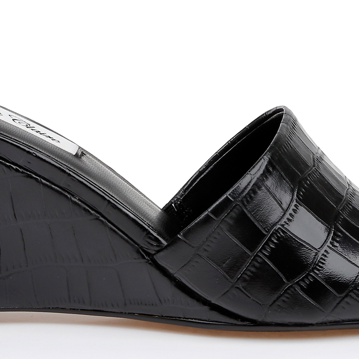 Black Croc Leather Wedge Sandal - Angle View