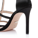 Black Crystal Satin & Hotfix Stiletto Sandal - Angle View