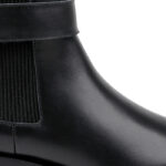 Black Leather Flat Boot with Elastic Shaft - Angle View