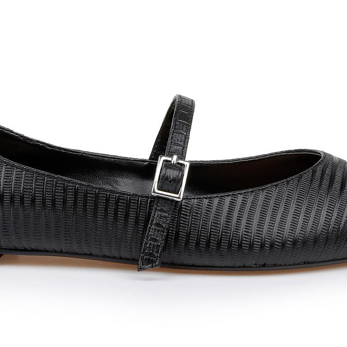 Black Lizard Leather Flat - Angle View