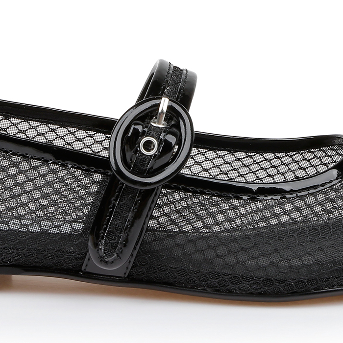 Black Mesh Maryjane Flat - Angle View
