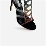 Black Microsuede & Rainbow Hotfix Stiletto Sandal - Angle View