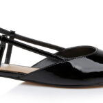 Black Patent Kid Leather Slingback Flat - Angle View