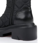 Black Plaid Fabric & Cow Leather Booty - Angle View