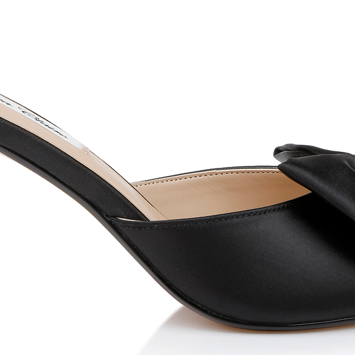 Black Satin Bow Sandal - Angle View