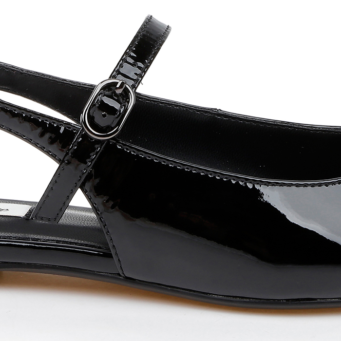 Black Soft Leather Flat Slingback - Angle View