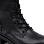 Black Synthetic Leather Ankle Boots - Angle View