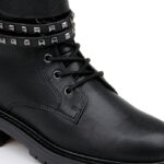 Black Synthetic Leather Ankle Boots - Angle View