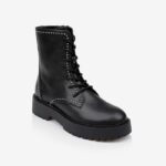 Black Synthetic Leather Boots - Side View