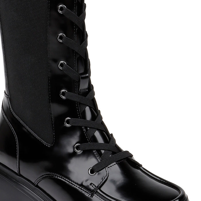 Black Synthetic Leather Knee Boots - Angle View