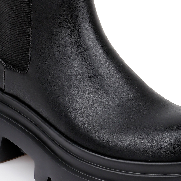 Black Synthetic Leather Elastic High Ankle Boot - Angle View