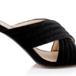 Black Velvet Heel Sandal - Angle View