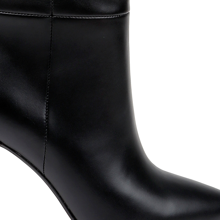 Black high shine cow leather knee boot - Angle View