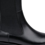 Black high shine cow leather knee boot - Angle View