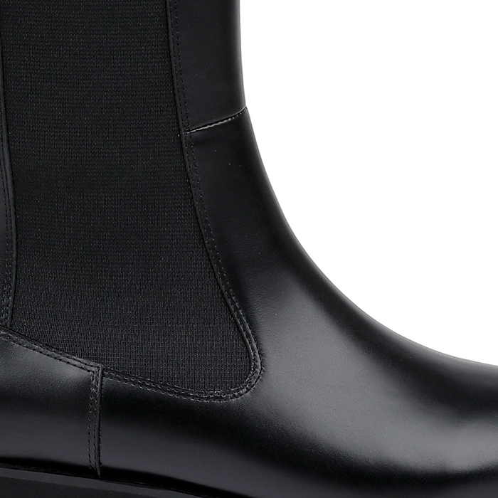 Black high shine cow leather knee boot - Angle View