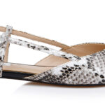 Black&White Snake Kid Leather Slingback Flat - Angle View