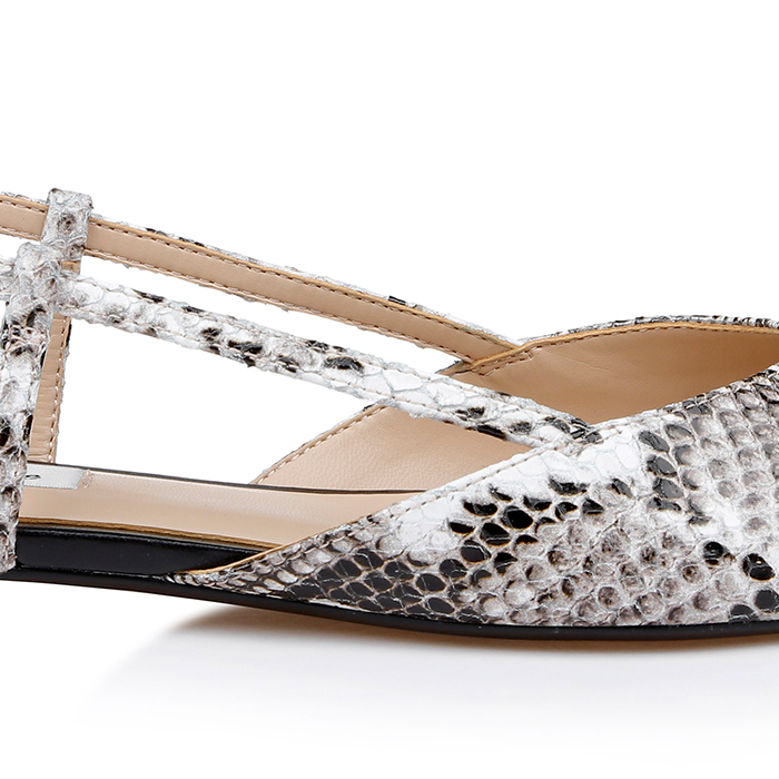 Black&White Snake Kid Leather Slingback Flat - Angle View