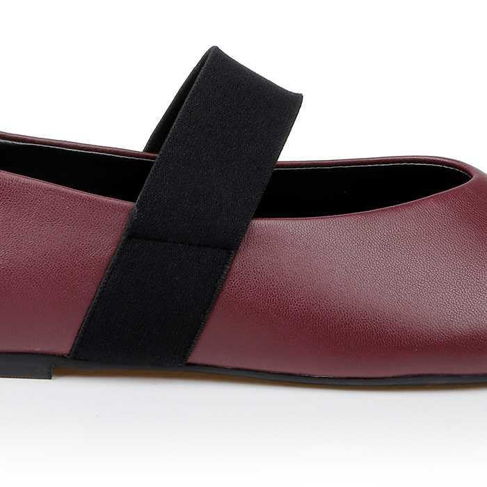 Burgundy Flat With Wide Elastic Band - Angle View