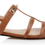 Cognac Lizard Kid Leather Flat Sandal - Angle View