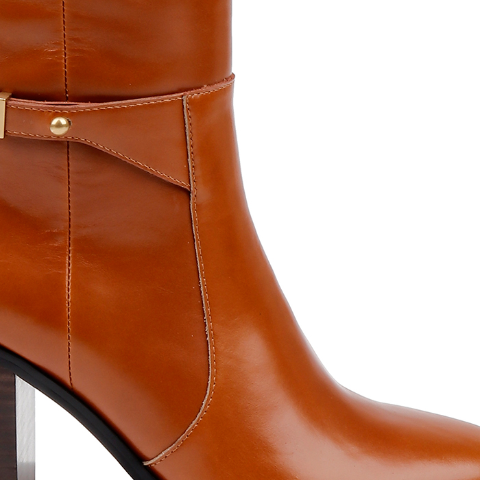 Cognac brown block heel knee boot - Angle View