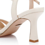 Cream Kid Leather Middle Heel Sandal - Angle View