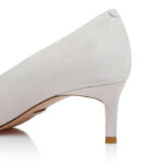 Cream Mixed Kid Suede Middle Heel Pump - Side View