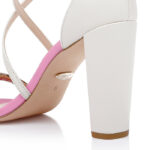 Cream & Rose Gold Kid Leather High Heel Sandal - Angle View