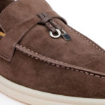 Dark Brown Kid Suede Loafer - Angle View