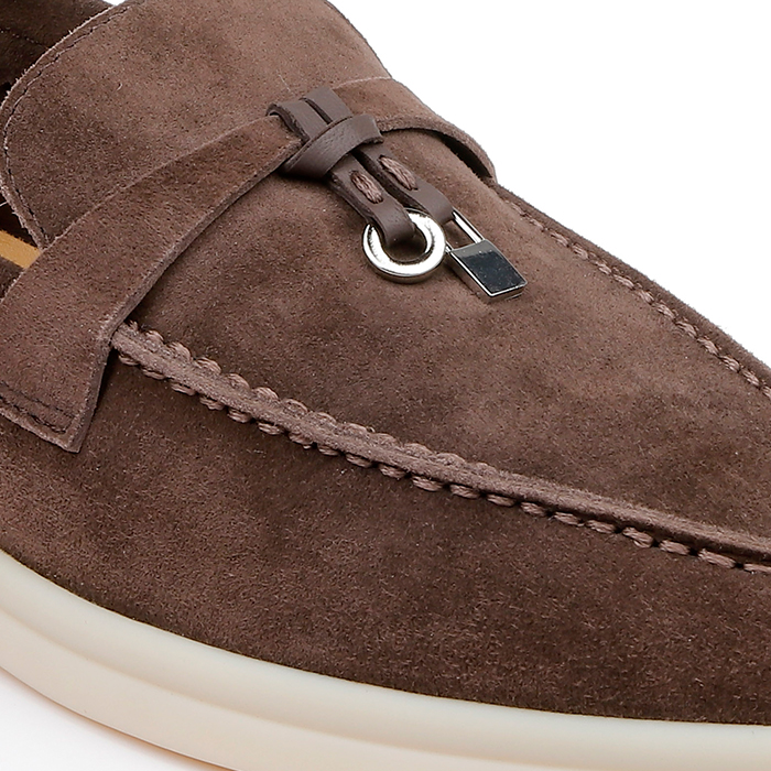 Dark Brown Kid Suede Loafer - Angle View