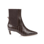 Dark brown leather ankle boot with elastic shaft - Angle View